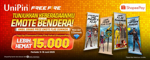 Ambil Grand Prize Emote Flag Summon! – Diskon Hingga 15Ribu dengan Top Up Diamond Pakai ShopeePay!
